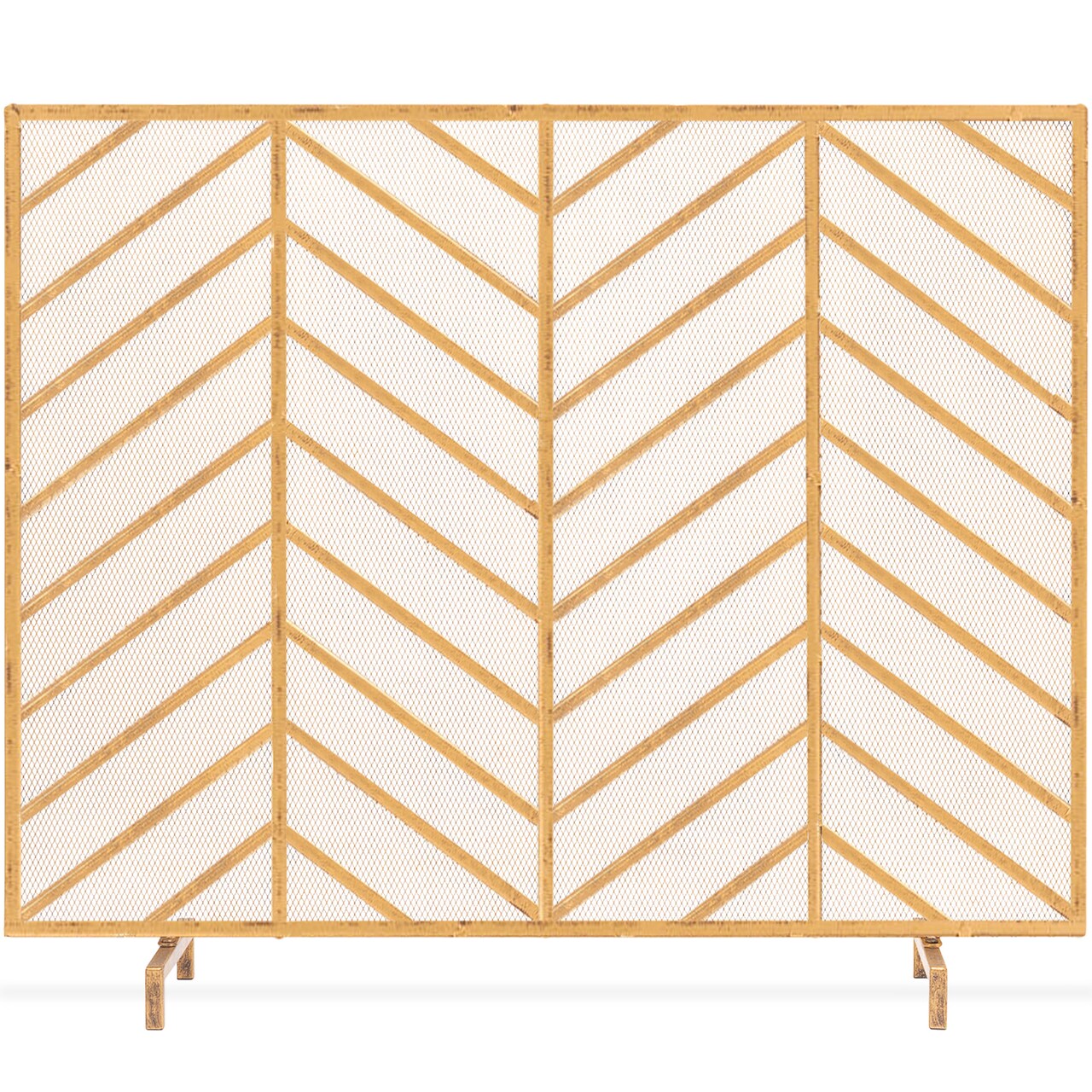 Best Choice Products 38x31in Single Panel Handcrafted Iron Chevron Fireplace Screen w/ Distressed Finish
